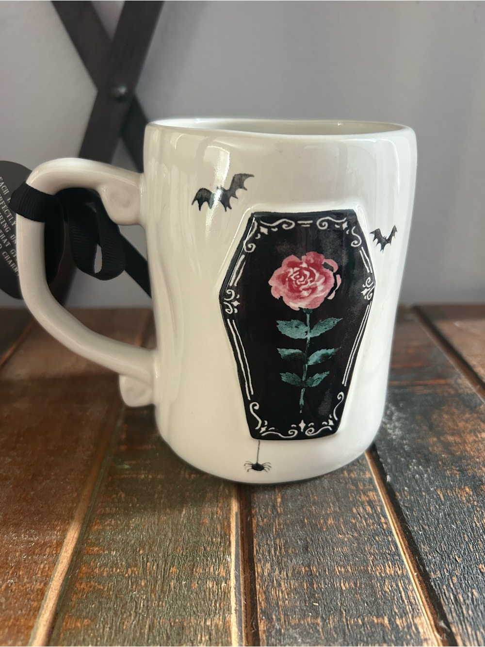 Rae Dunn To Die For Mug With Coffin Roses And Spider Halloween Gothic New